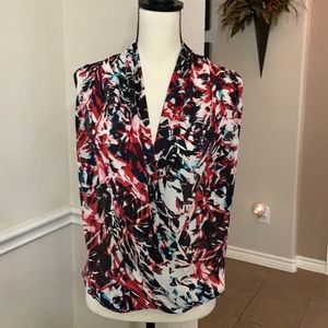Parker red, black & blue abstract print top Size S